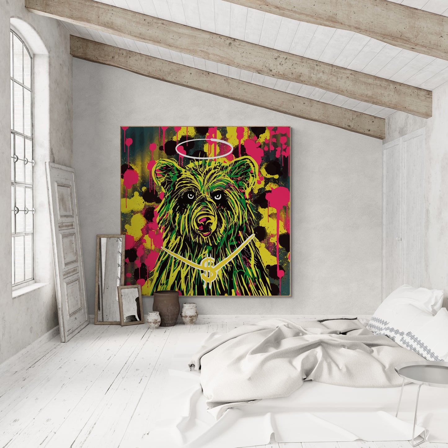 Abstract bear graphic design canvas art print with artistic finish wall art Scandinavian style