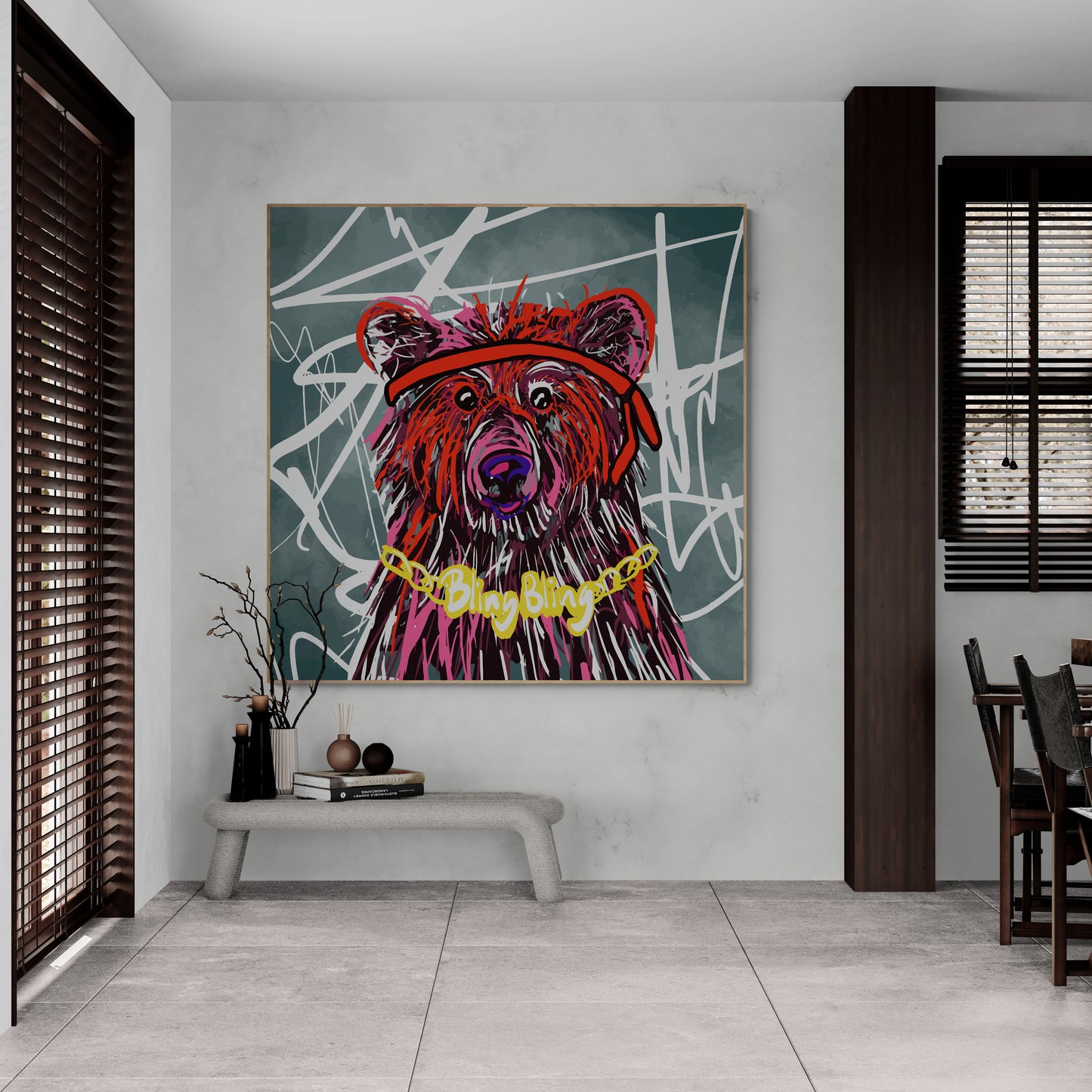 Abstract bear graphic design canvas art print with artistic finish wall art Scandinavian style