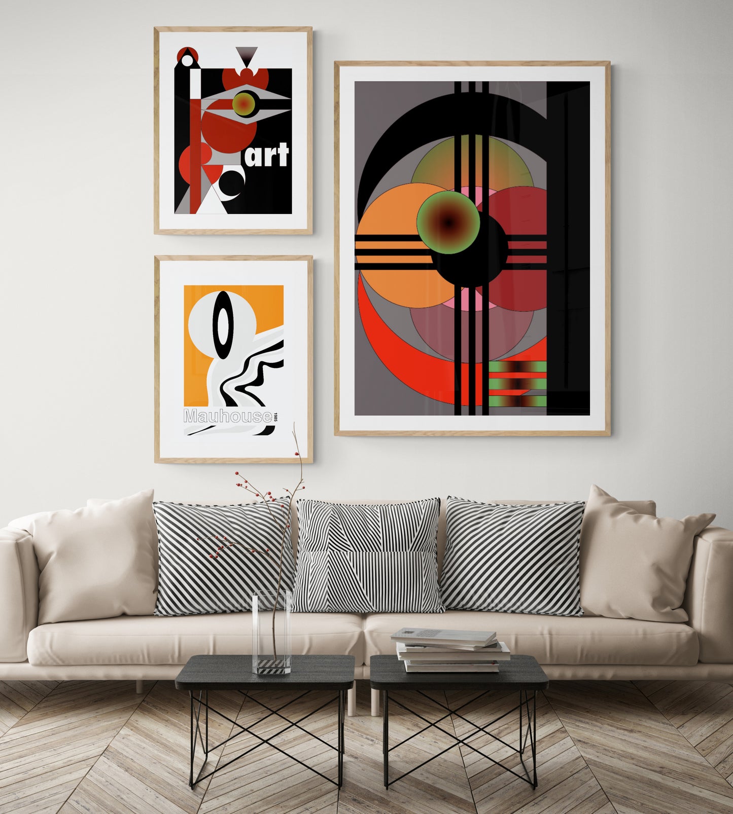 Wall art poster contemporary graphic design art work abstract, physical item prints Bauhaus inspired Scandinavian Swedish interior design