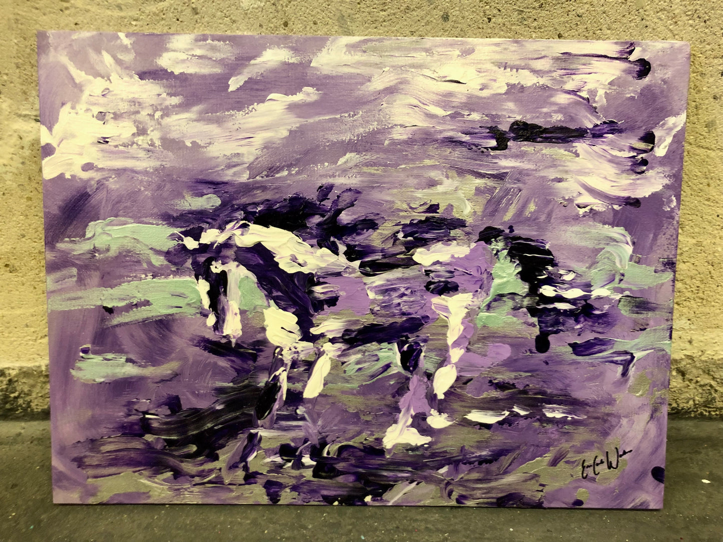 ORIGINAL ART work contemporary painting Horse "Purple fog"