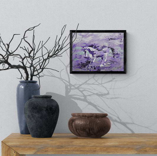 ORIGINAL ART work contemporary painting Horse "Purple fog"
