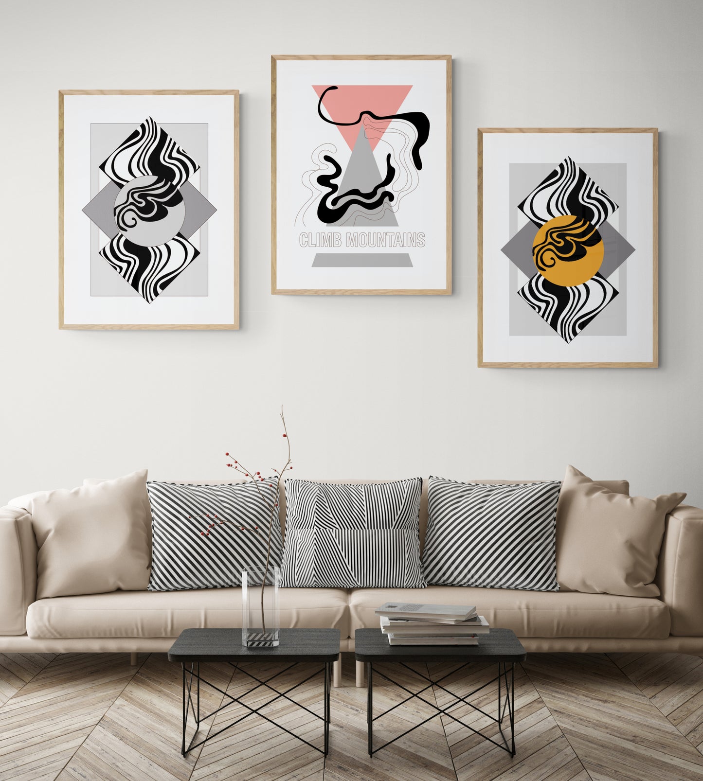 Wall art poster contemporary graphic design art work abstract, physical item prints Bauhaus inspired Scandinavian Swedish interior design