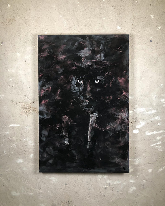 ORIGINAL ART work contemporary abstract painting Panther "Out from the dark"