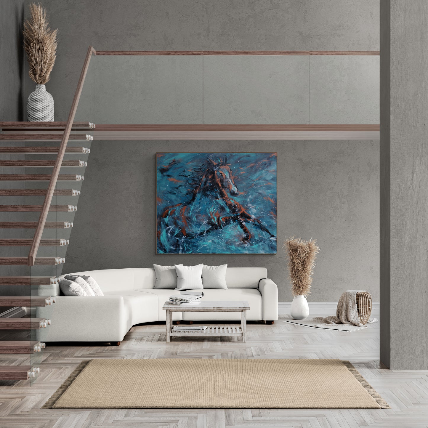 Abstract stallion horse art canvas print painting with artistic feeling