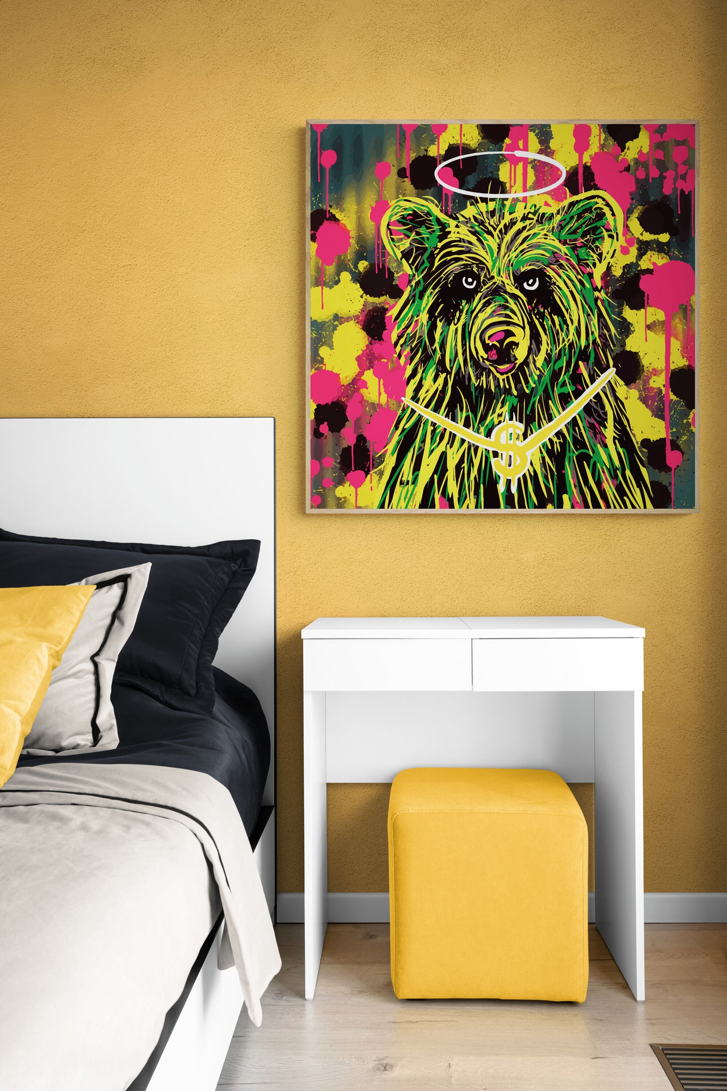 Abstract bear graphic design canvas art print with artistic finish wall art Scandinavian style