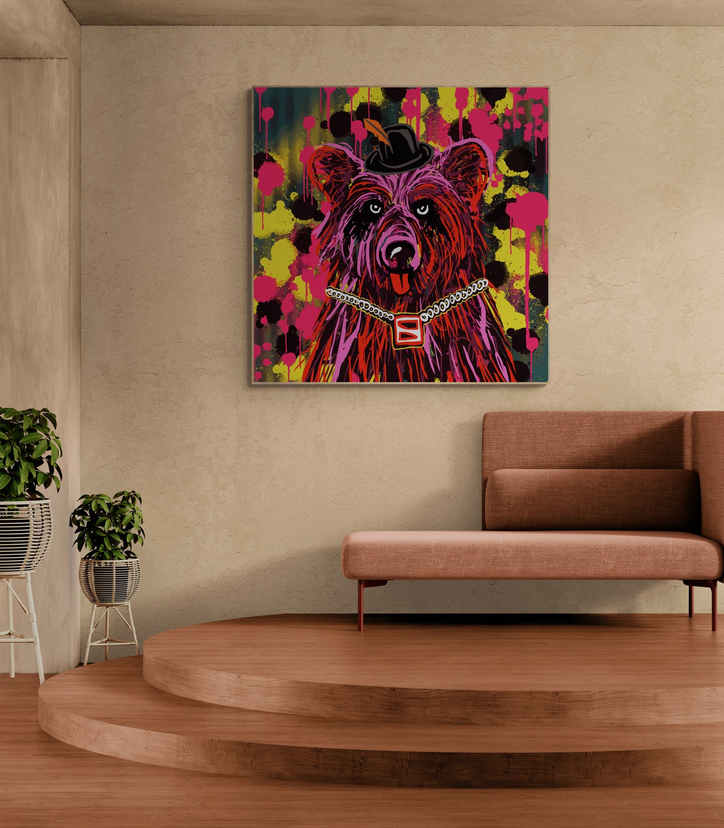 Abstract bear graphic design canvas art print with artistic finish wall art Scandinavian style