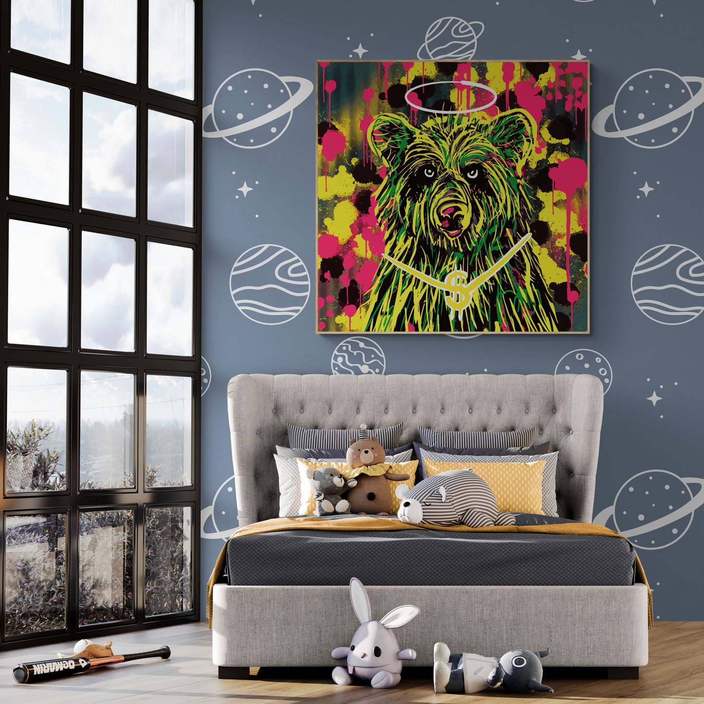 Abstract bear graphic design canvas art print with artistic finish wall art Scandinavian style