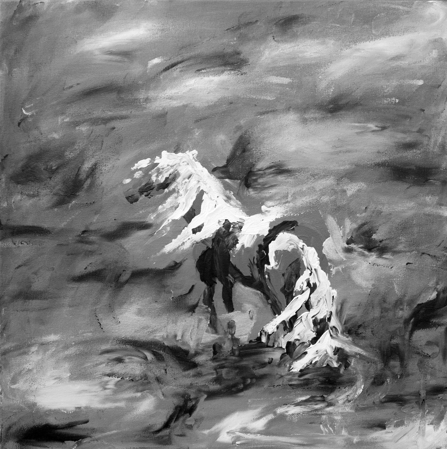 CANVAS PRINT abstract horse in horizion black and white with artistic finish wall art Scandinavian style