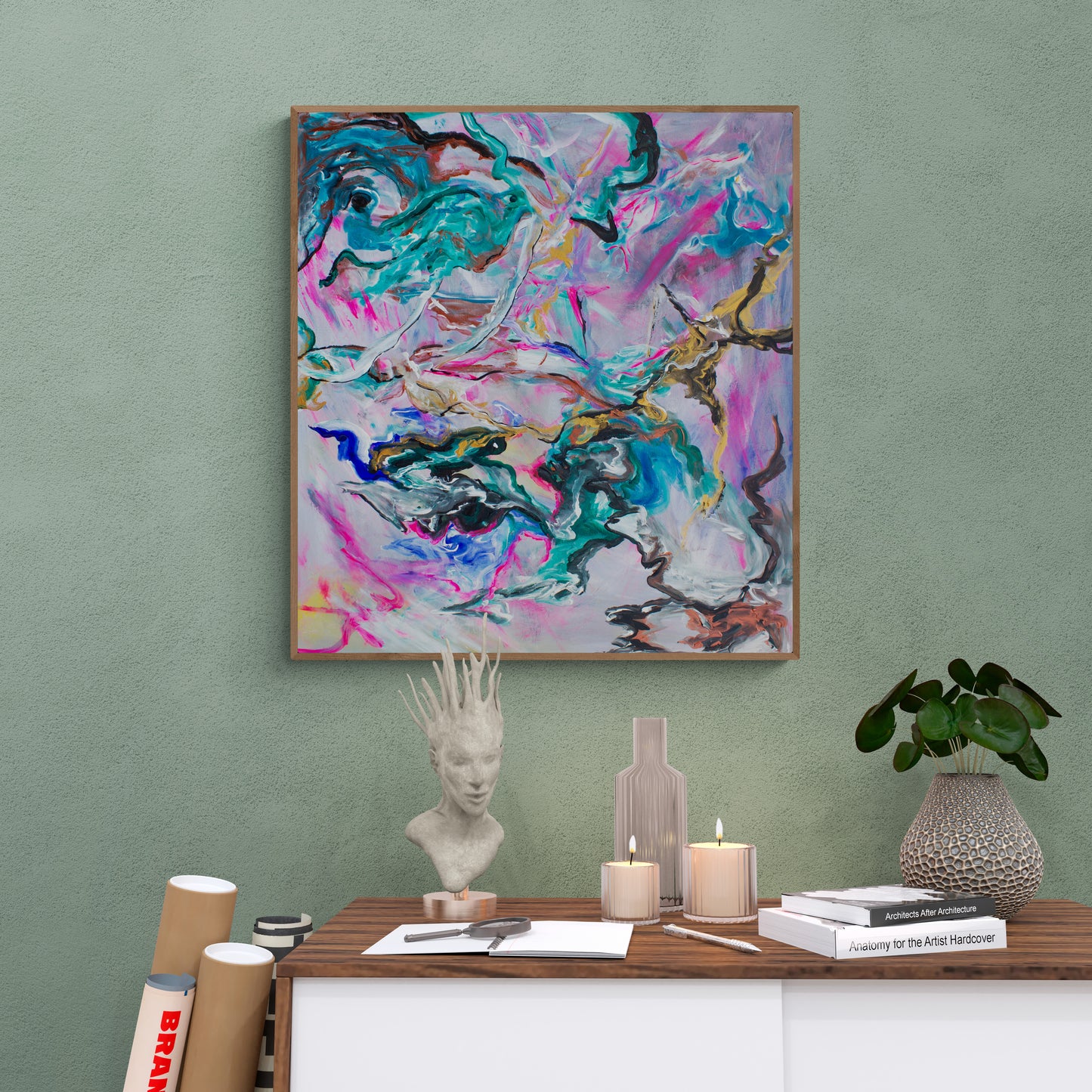 CANVAS PRINT abstract  " Explotion of the soul" with artistic finish wall art Scandinavian style