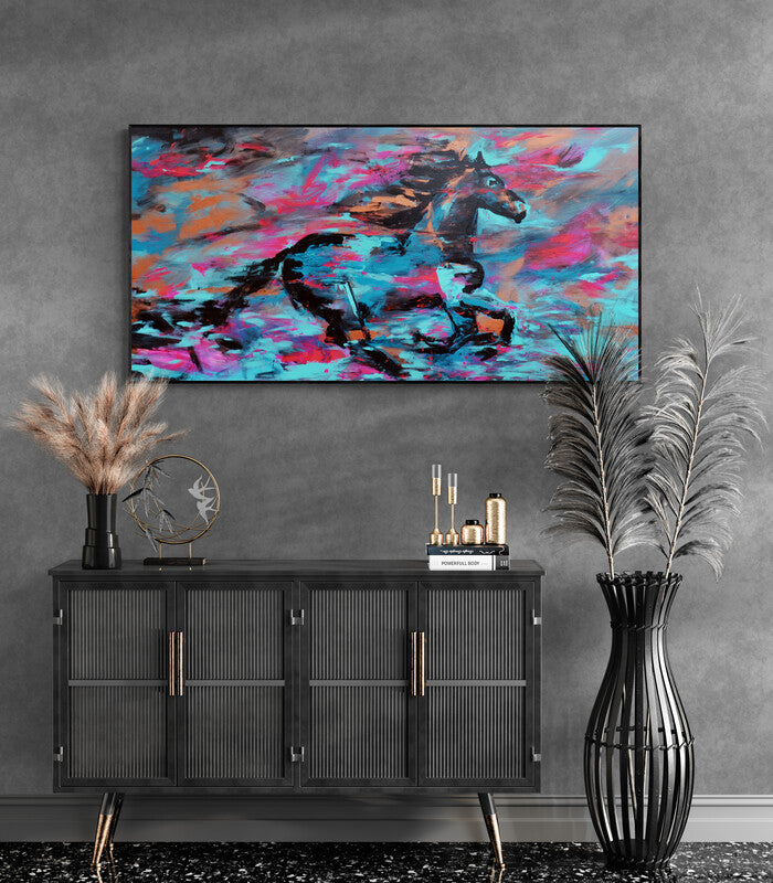 CANVAS PRINT Abstract horse canvas art print with artistic feeling running wild horses