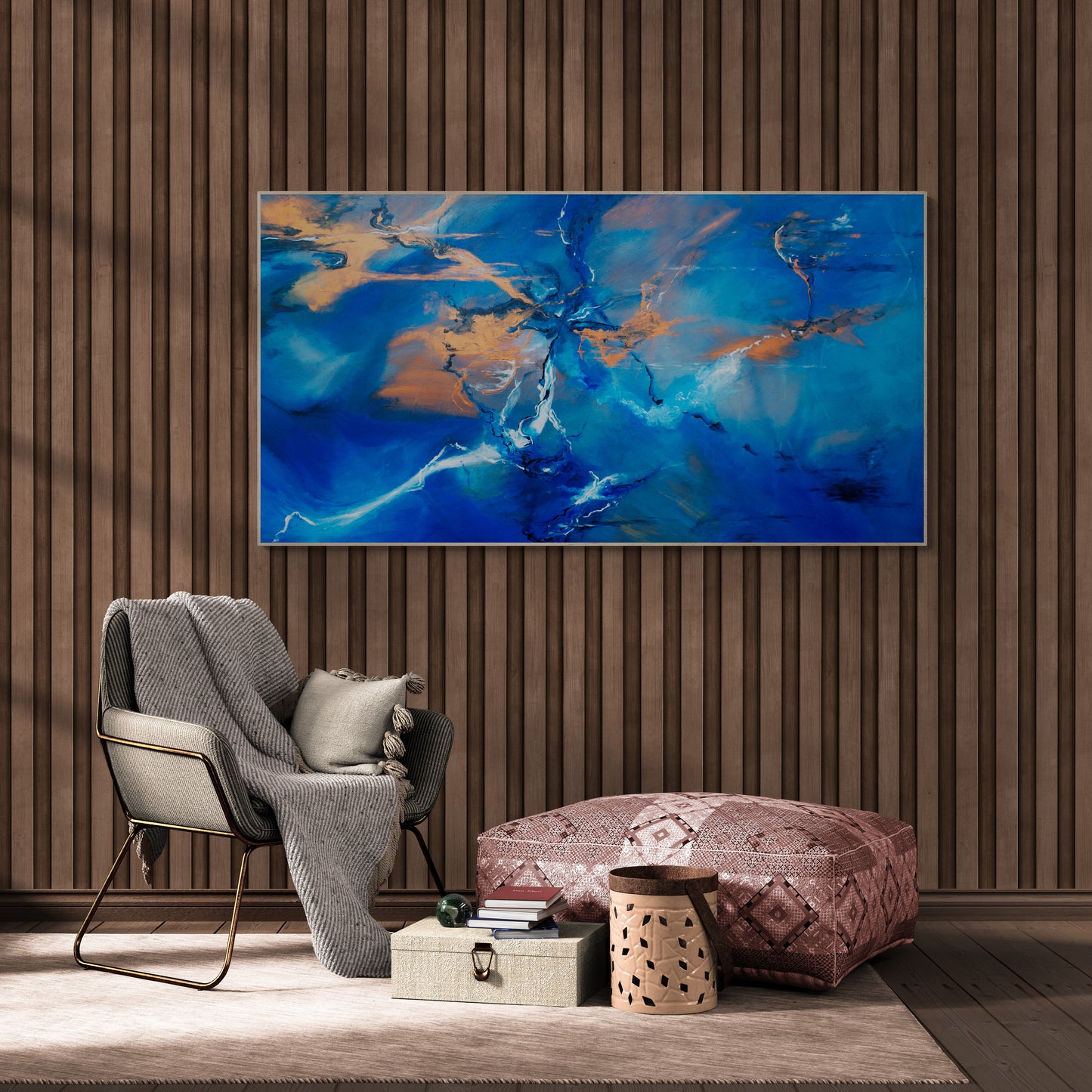 CANVAS PRINT abstract "Blue universe" with artistic finish wall art Scandinavian style