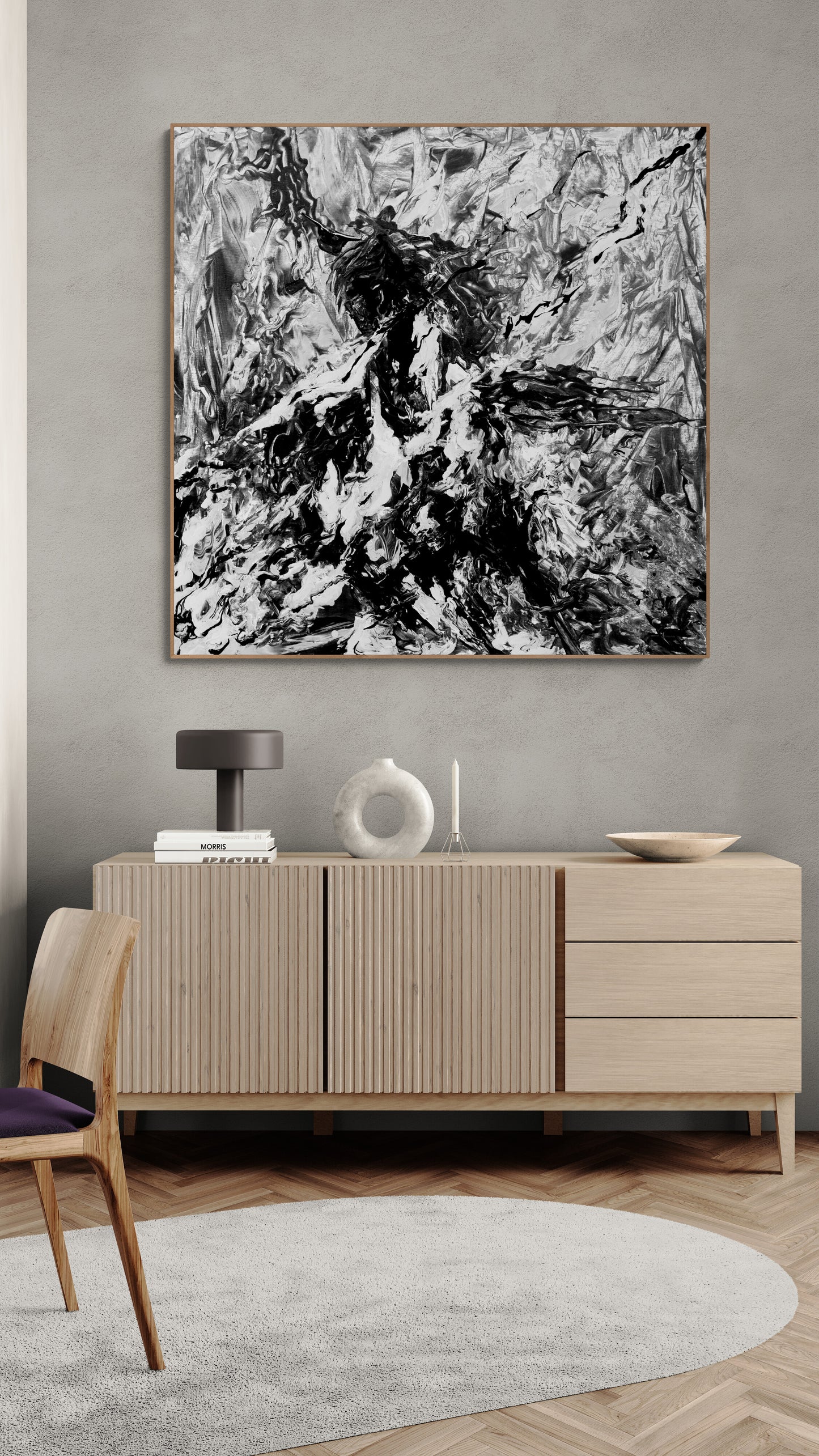 CANVAS PRINT abstract horse in painting blck and white with artistic finish wall art Scandinavian style