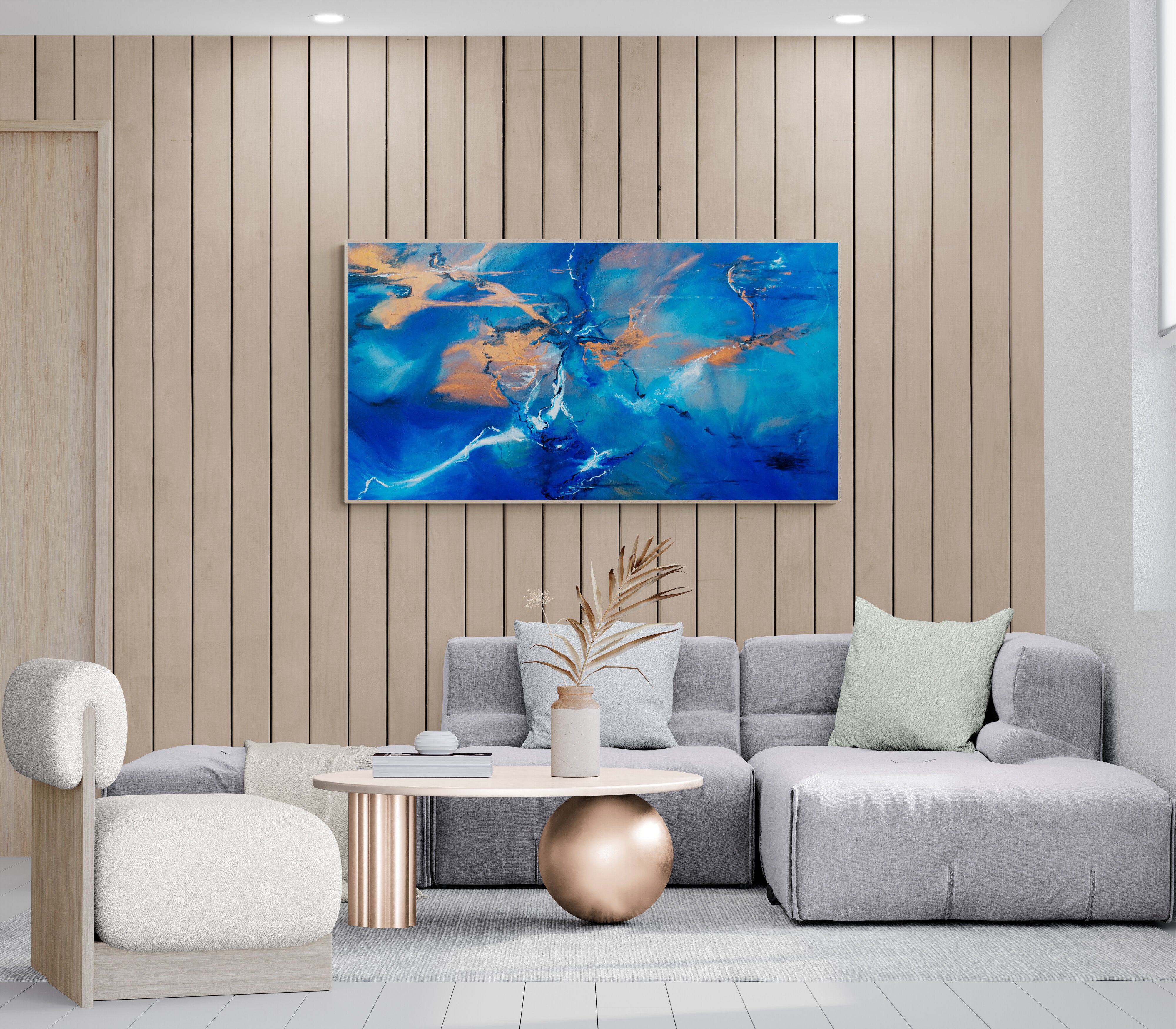 Abstract Blue Line Canvas Painting Print – Unframed Wall Art Poster – Home Décor