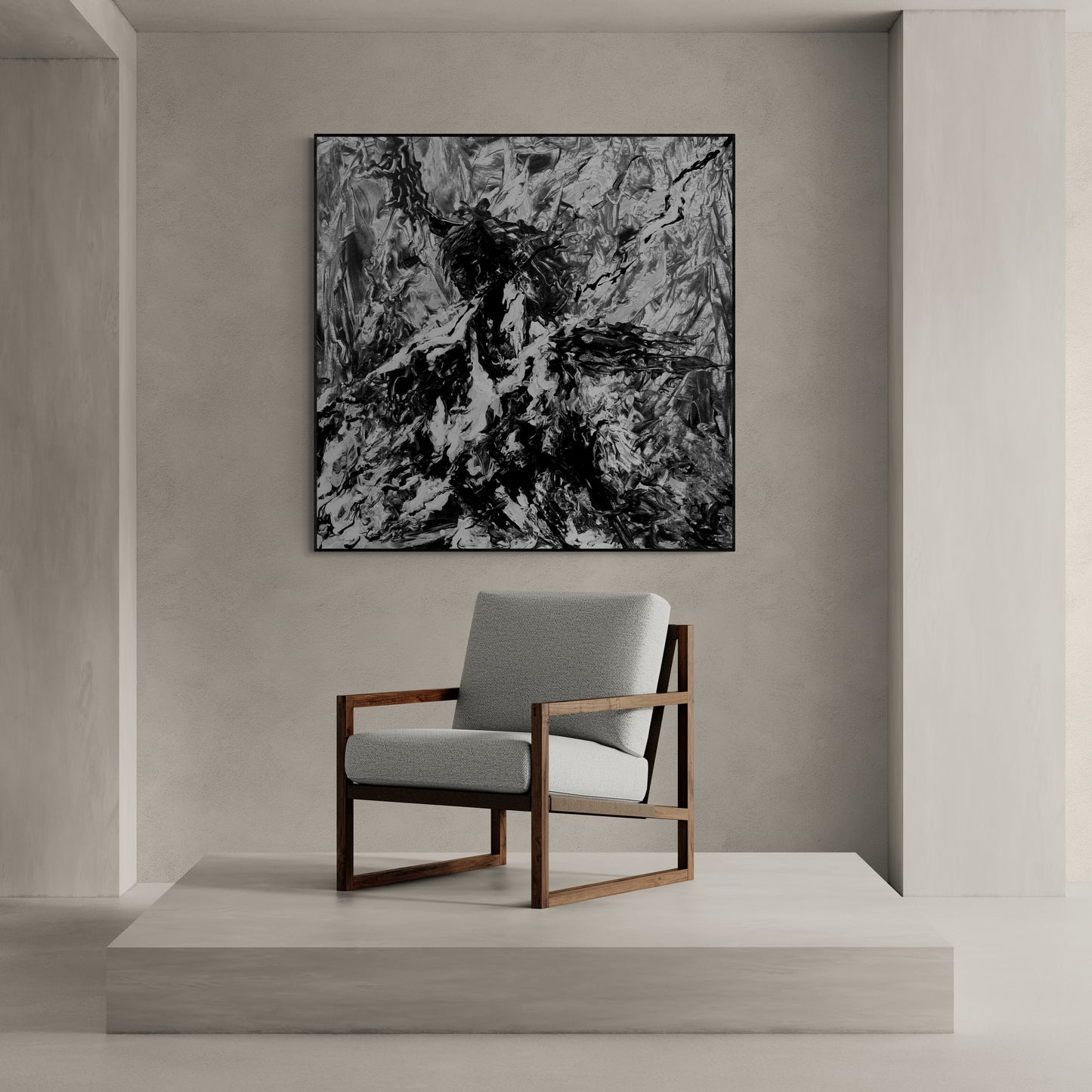 CANVAS PRINT abstract horse in painting blck and white with artistic finish wall art Scandinavian style