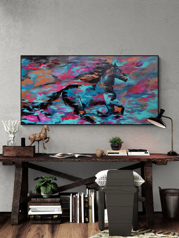 CANVAS PRINT Abstract horse canvas art print with artistic feeling running wild horses