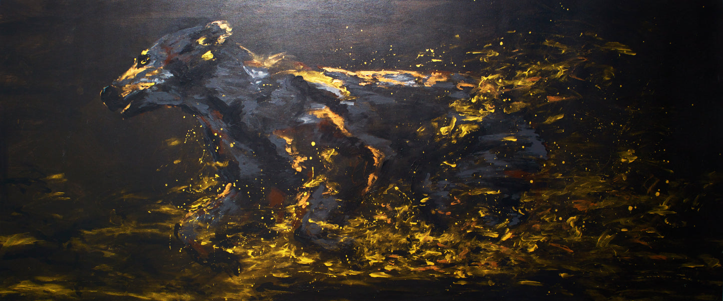 ORIGINAL ART work contemporary painting abstract bear "Mama bear on the run"