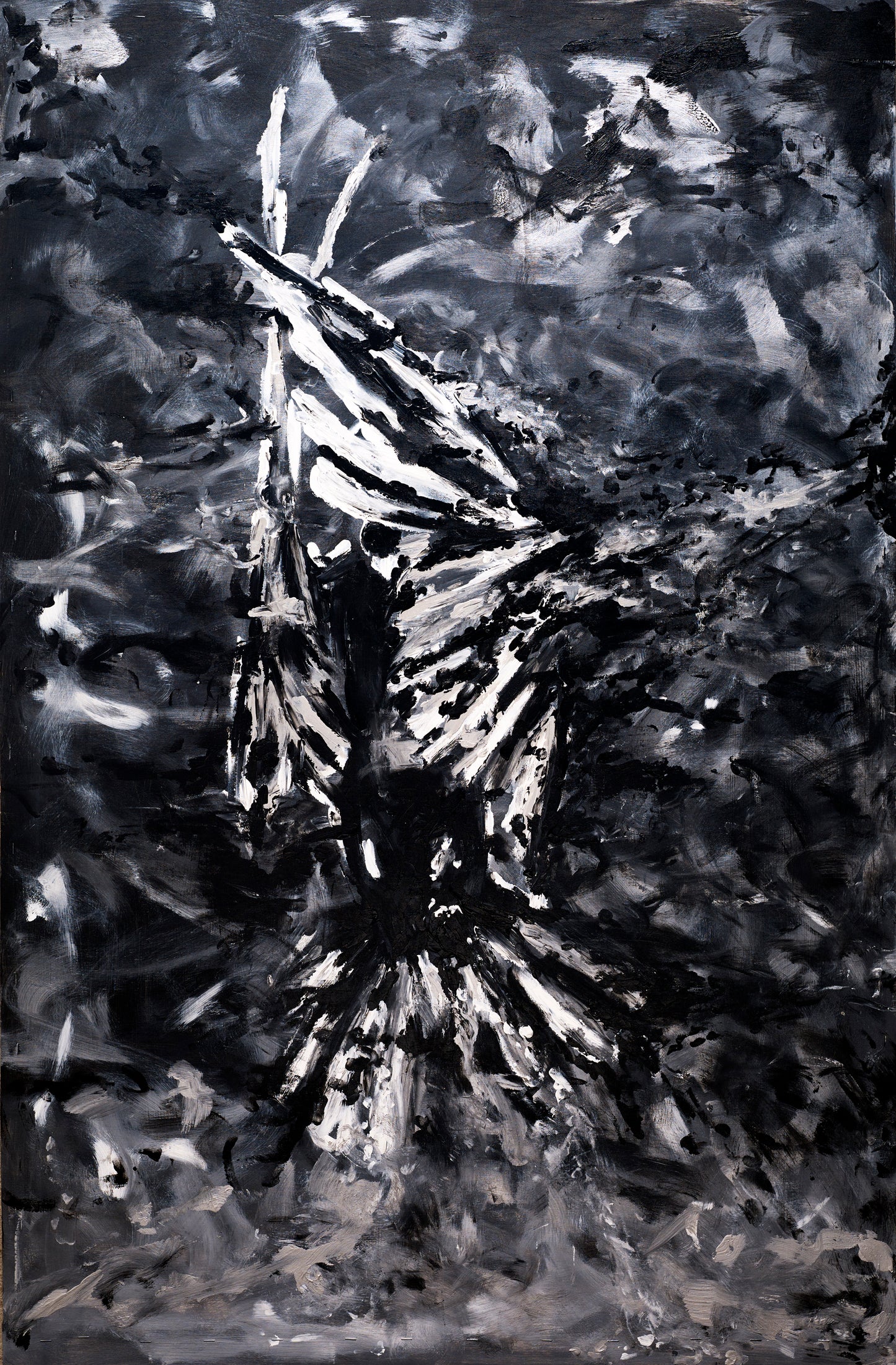 ORIGINAL ART work abstract dove painting "Distorted" black and white contemporary.